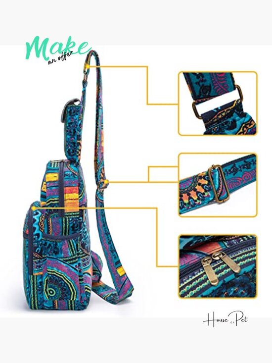 Canvas Bohemian Crossbody Backpack Sling Bag with Multiple Compartments main image 6